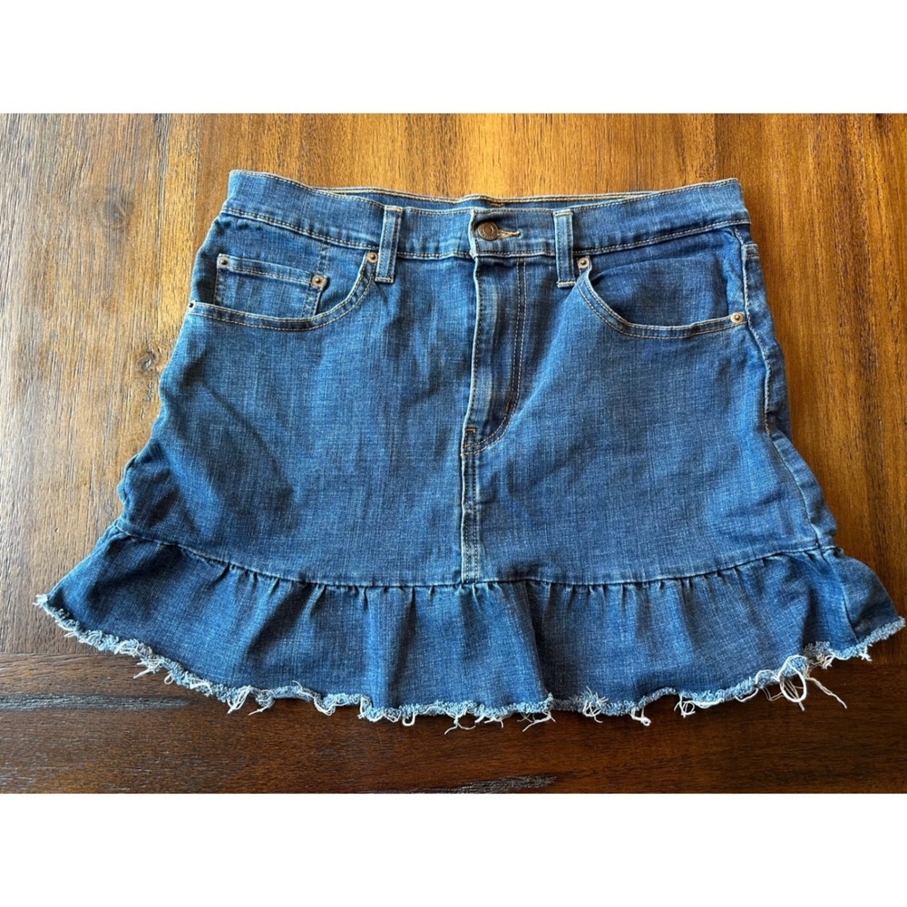 Levis Mile High Ruffle Skirt Womens 31 Denim Mini Raw Hem High Rise 5 Pocket